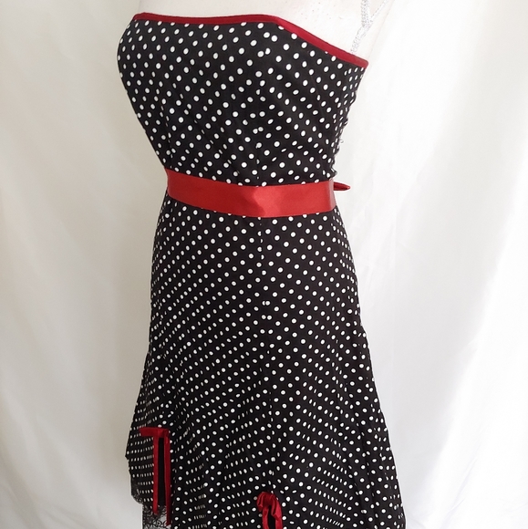BCX Strapless Black White & Red Polka Dot Dress - Picture 3 of 8